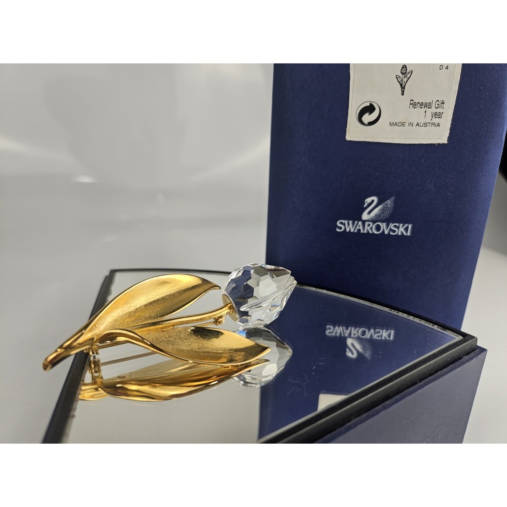Vtg Swarovski Crystal Tulip Flower Brooch Member Gift‎ Original Box Art Jewelry